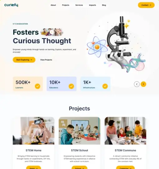 Curiefy STEM Education Platform UI project showcase